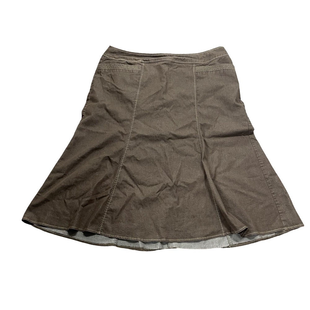 New York Clothing Co Brown Denim A-Line Midi Skirt Plus Size 20W Paneled Flare - Picture 2 of 5